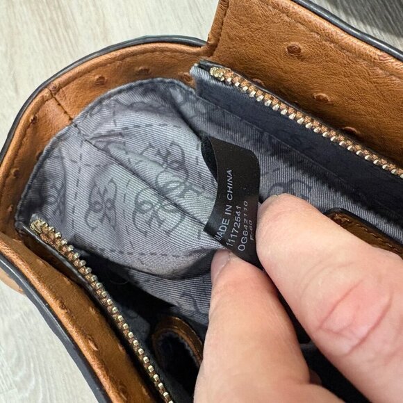 GUESS Brown Faux Ostrich Leather Shoulder Purse Tote Bag 13" x 5" x 9.5" - Picture 9 of 15